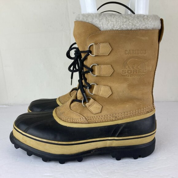 Sorel Caribou Mens Sz 11 Brown Leather Insulated Waterproof Winter Snow Boots - Picture 2 of 9